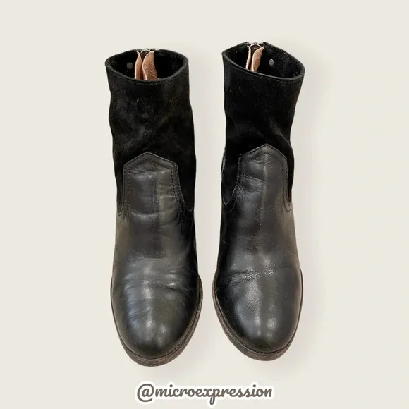 Frye Tessa Zip Short Black Suede Real Leather Zip Up Heeled Round Toe Ankle Boot - Picture 4 of 11